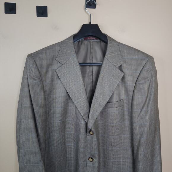 Vintage Dawahares Grey Plaid Three Button Wool/Silk Blazer Size 46L - Picture 2 of 12